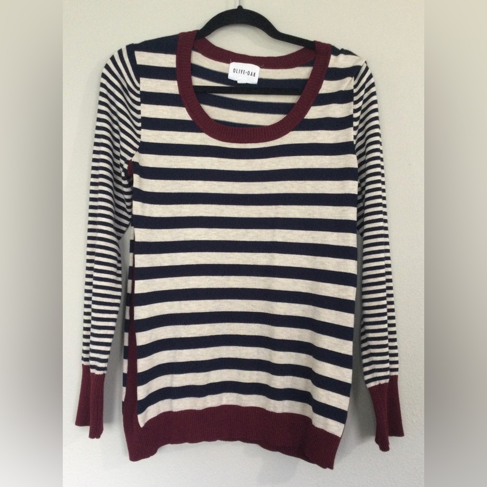Olive & Oak, Navy/Beige/Burgundy, Large, Long sleeve shirt, Used